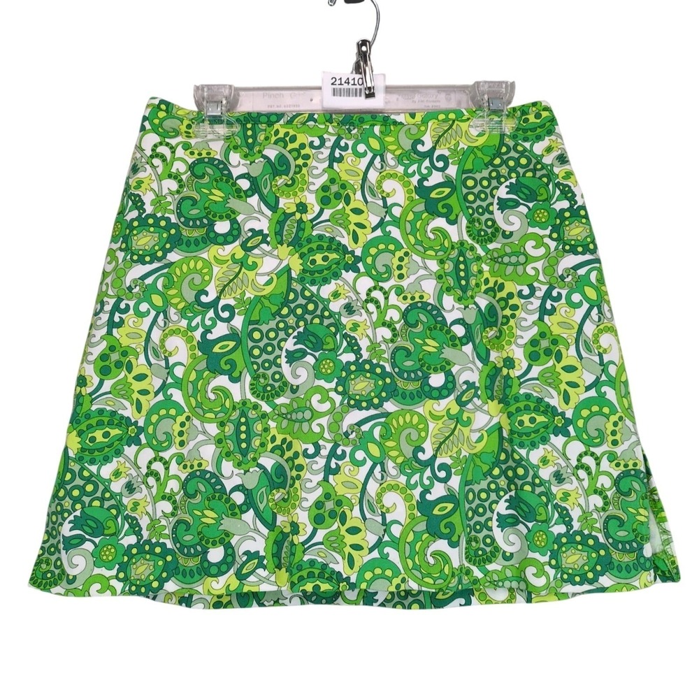 Vintage Bamboo Traders Green Paisley Short‎ Skort Sz 10 Retro Mod Golf Made USA